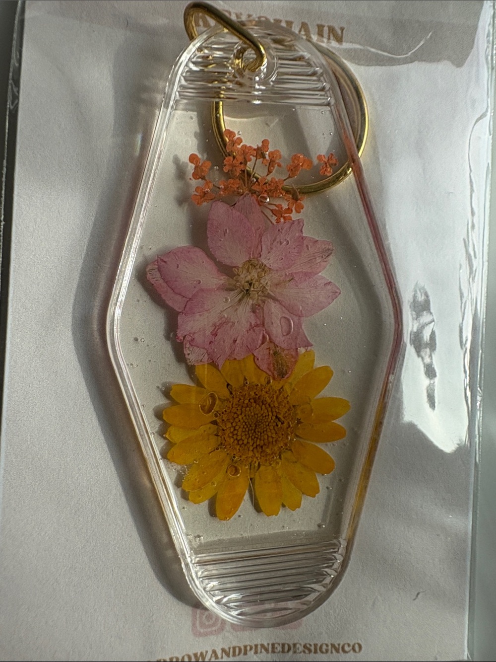 Arrow & Pine Pink and Yellow Floral Resin Keychain